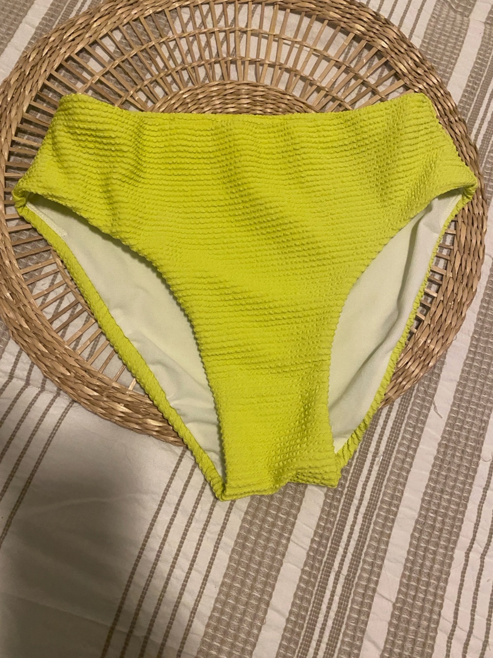 Neon Lime Textured High-Waist Bikini Bottoms
